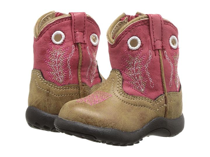 Roper Kids Hole In The Wall (infant/toddler) (tan Faux Leather Vamp Red Shaft) Cowboy Boots