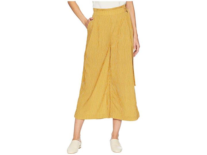J.o.a. Side Tie Pleated Wide Leg Pants (mustard Stripe) Women's Casual Pants