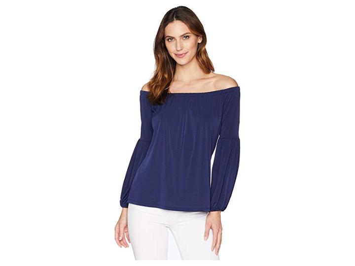 Michael Michael Kors Solid Off Shoulder Top (true Navy) Women's Clothing