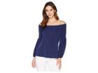 Michael Michael Kors Solid Off Shoulder Top (true Navy) Women's Clothing