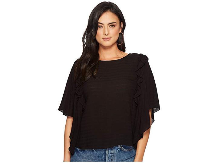 1.state Ruffle Shoulder Bell Sleeve Blouse (rich Black) Women's Blouse