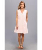 Lacoste Sleeveless Stripe Seersucker Shirtdress (white/crevettes Pink) Women's Dress