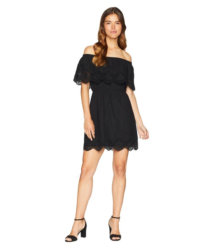 Kensie Crochet Embroidered Cotton Dress Ks6k920s (black) Women's Dress