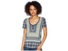 Lucky Brand Border Print Tee (blue Multi) Women's T Shirt