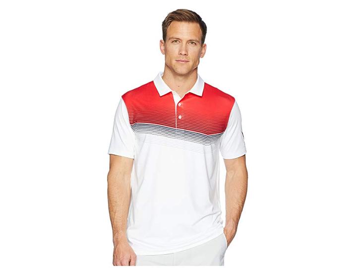 Puma Golf Volition Road Map Polo (bright White/high Risk Red) Men's Short Sleeve Pullover