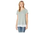 Bobeau Short Sleeve Small Stripe Top (granite Green) Women's T Shirt