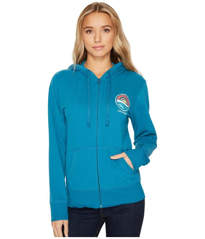 Life Is Good Circle Ocean Go-to Zip Hoodie (sea Blue) Women's Sweatshirt