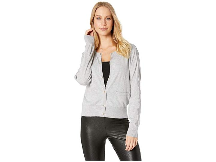 Juicy Couture Soft Woven Cardigan W/ Velvet Trim (heather Cozy) Women's Sweater