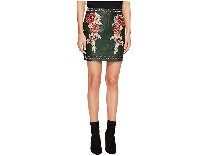 Romeo & Juliet Couture Studded Embroidered Pu Mini Skirt (ink Green) Women's Skirt