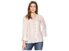 Ivanka Trump Flared Sleeve Stripe Blouse With Open Hem (coral/white) Women's Clothing