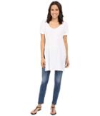 Three Dots Laverne Side Slit Tunic (white) Women's Short Sleeve Pullover