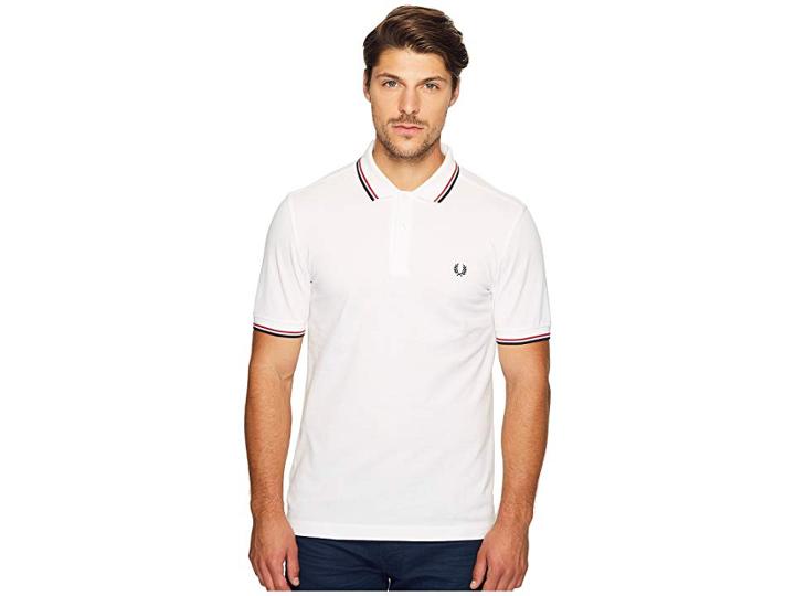 Fred Perry Twin Tipped Shirt (white/bright Red/navy) Men's Short Sleeve Knit