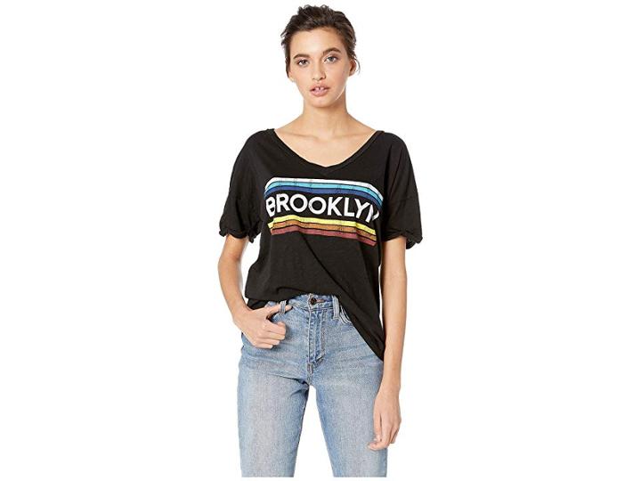 The Original Retro Brand Slub Boyfriend V-neck Brooklyn Tee (black) Women's T Shirt