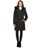 Jessica Simpson Long Puffer W/ Waist Detail Hood And Faux Fur (black) Women's Coat
