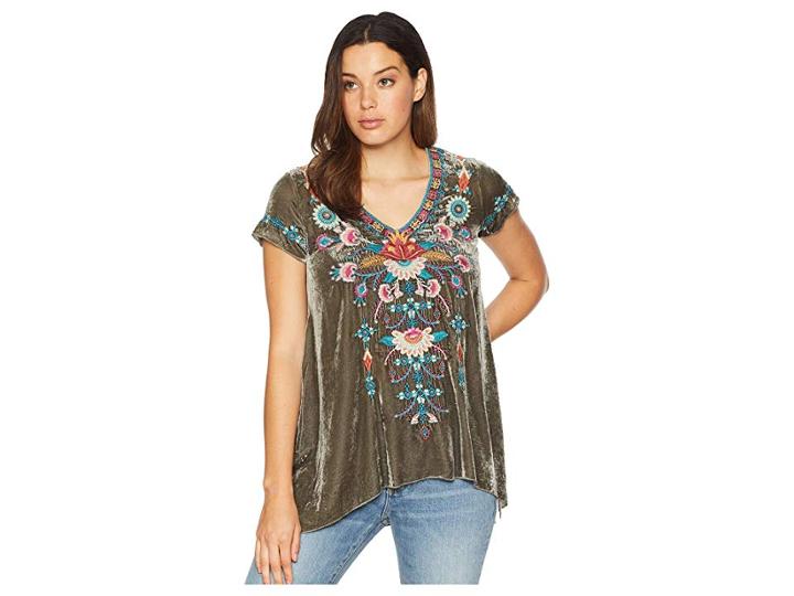 Johnny Was Delphine Velvet Drape Top (hunter Green) Women's Clothing