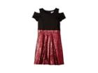 Us Angels Short Sleeve Cold Shoulder Scuba To Sequin Skater Dress (big Kids) (burgundy) Girl's Dress