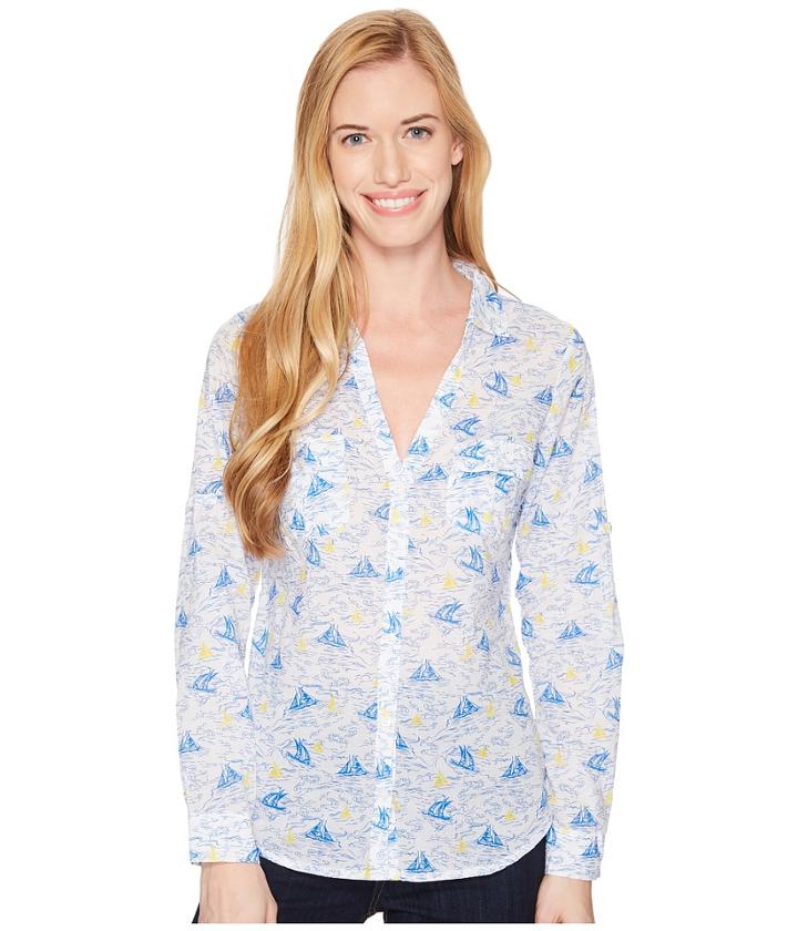 Columbia Sun Driftertm L/s Shirt (blue Macaw Toile Boats) Women's Long Sleeve Button Up