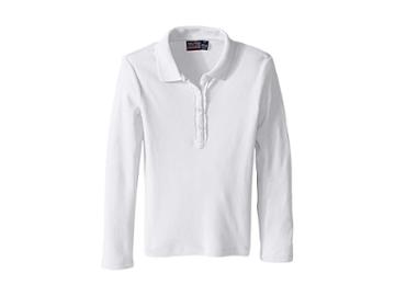 Nautica Kids Long Sleeve Polo With Ruffle Placket (little Kids) (white) Girl's Long Sleeve Pullover
