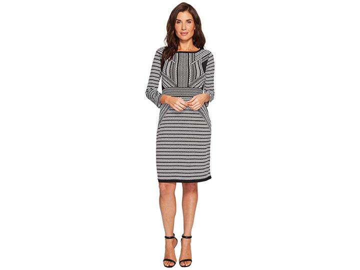 Tribal Printed 3/4 Sleeve Boat Neck Dress (black) Women's Dress