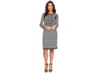 Tribal Printed 3/4 Sleeve Boat Neck Dress (black) Women's Dress