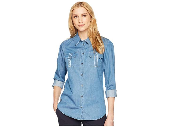 Pendleton Embroidered Cotton Chambray Shirt (medium Wash) Women's Clothing