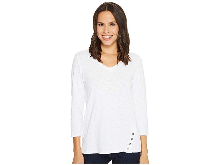 Mod-o-doc Heavier Slub Jersey 3/4 Sleeve Button Placket Tee (white) Women's T Shirt