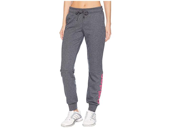 Adidas Essentials Linear Pants (dark Grey Heather/real Magenta) Women's Casual Pants