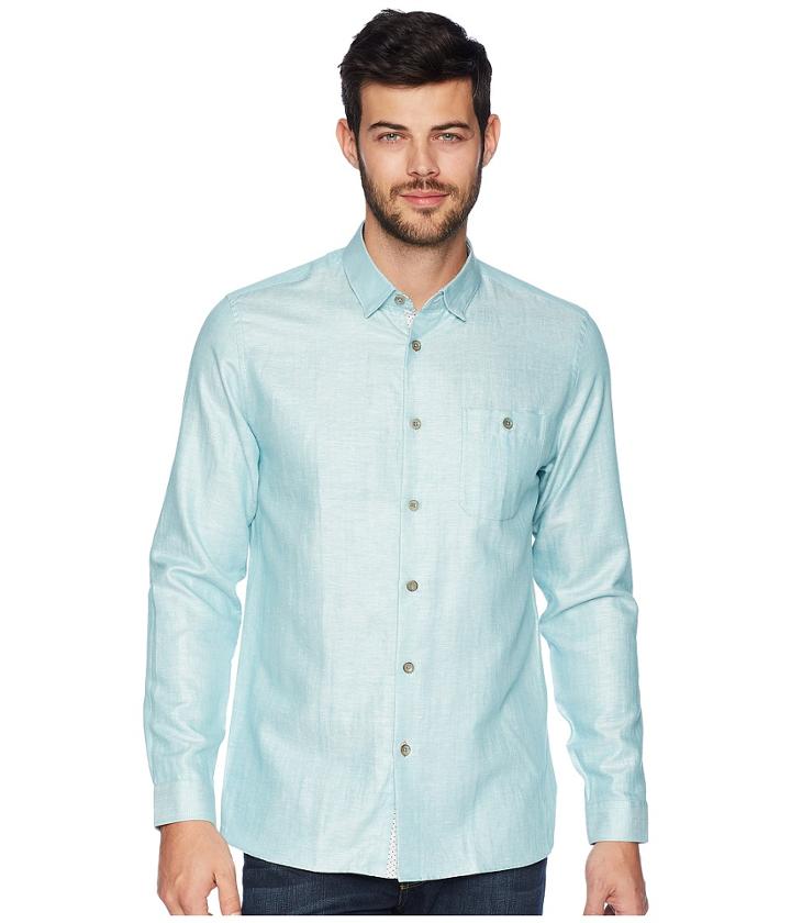 Ted Baker Linlins Long Sleeve Linen Woven Shirt (green) Men's Clothing