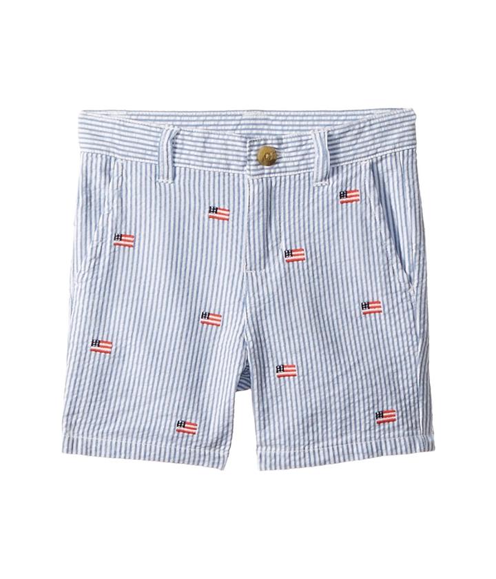 Janie And Jack Flat Front Shorts (toddler/little Kids/big Kids) (flag Seersucker) Boy's Shorts