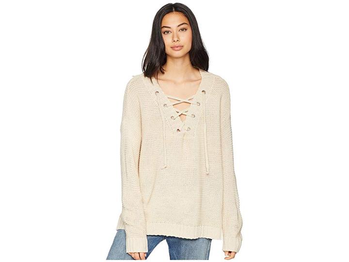 Jack By Bb Dakota Hey Ms. Carter Rib Stitch Lace-front Sweater (natural Beige) Women's Sweater