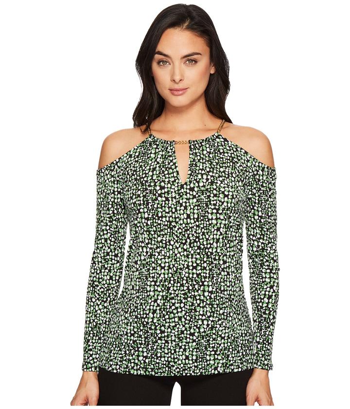 Michael Michael Kors Reptile Chain Halter Long Sleeve Top (bright Palm/black) Women's Clothing