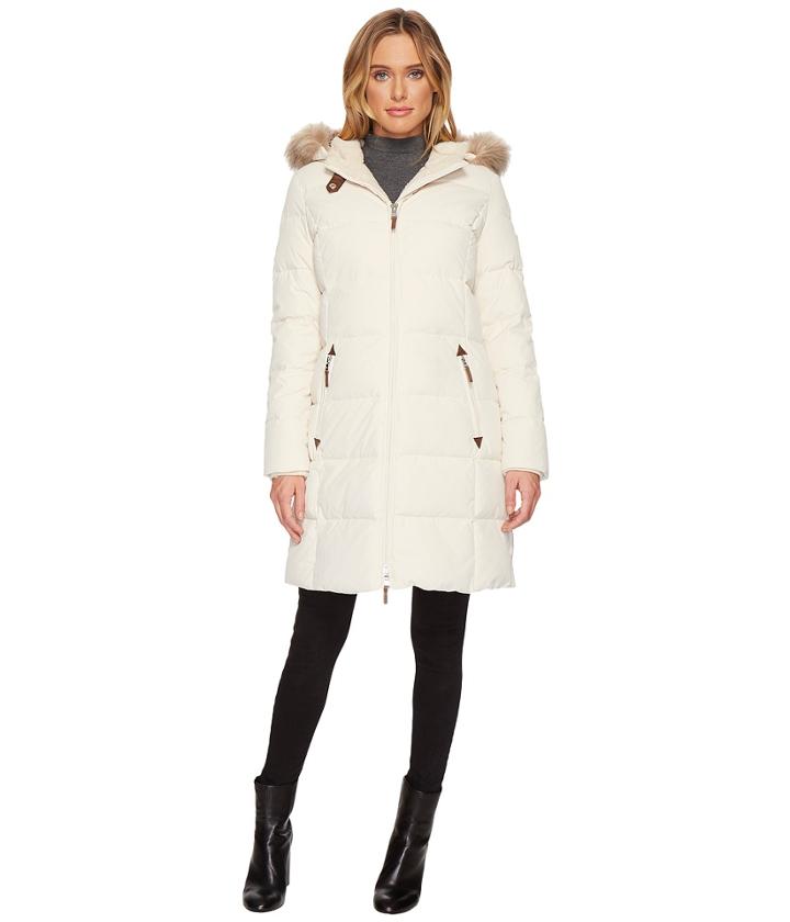Lauren Ralph Lauren Faux Leather Trim Hooded Down W/ Berber (moda Cream) Women's Coat