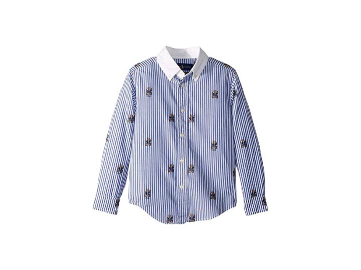 Polo Ralph Lauren Kids Polo Bear Stretch Cotton Shirt (little Kids/big Kids) (blue Multi) Boy's Long Sleeve Button Up