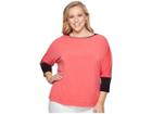 Calvin Klein Plus Plus Size 3/4 Sleeve Dolman Top With Trim (watermelon) Women's Short Sleeve Pullover