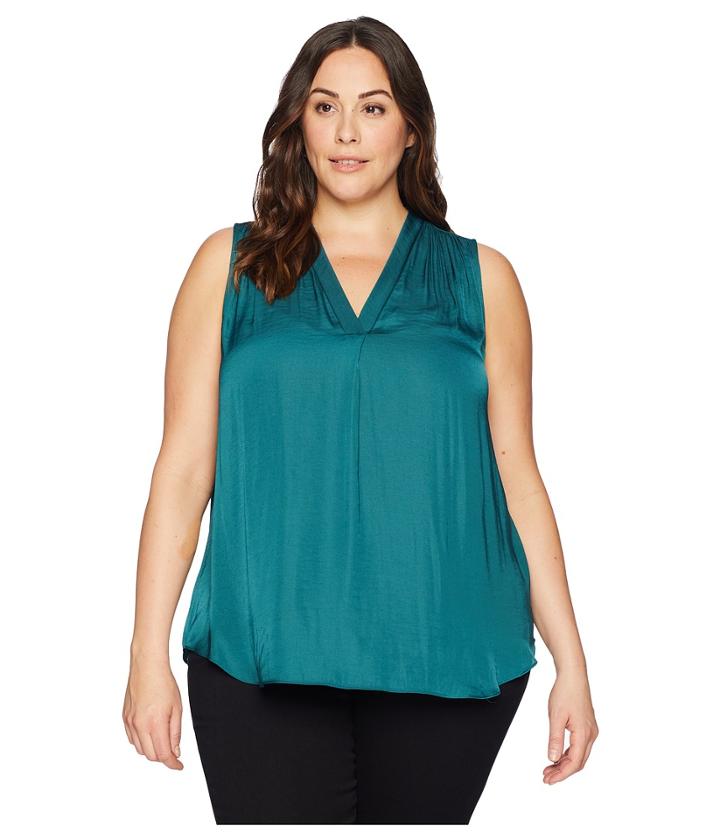 Vince Camuto Specialty Size Plus Size Sleeveless V-neck Rumple Blouse (verdant Green) Women's Blouse