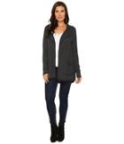 Mod-o-doc Double Slub Knit Hooded Open Front Cardigan (black) Women's Sweater