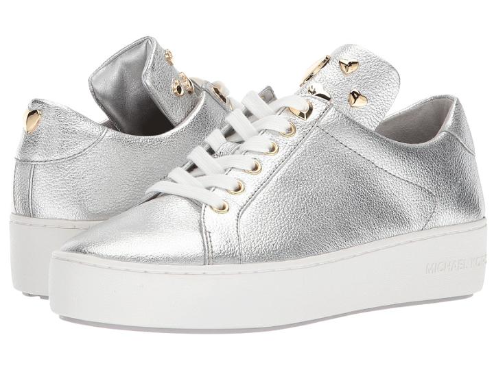 Michael Michael Kors Mindy Lace-up (silver Pebble Metallic/heart Studs) Women's Lace Up Casual Shoes