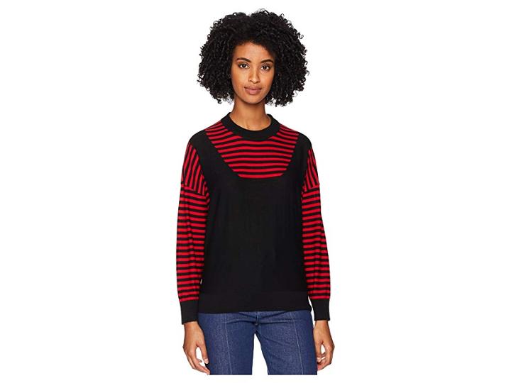 Sonia Rykiel Finewool Stripes Long Sleeve Sweater (black/red) Women's Sweater