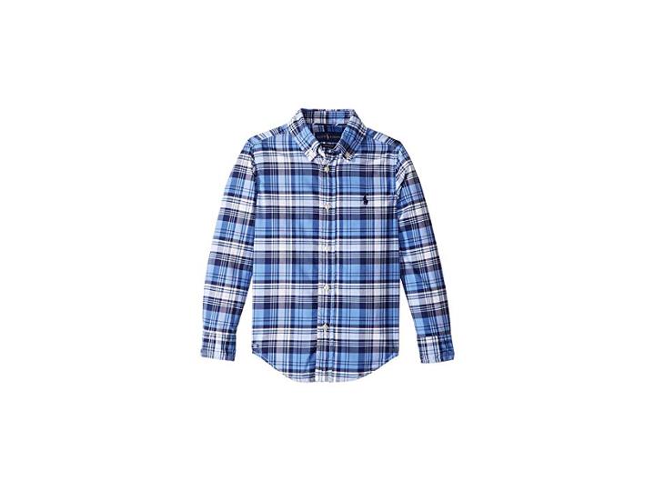 Polo Ralph Lauren Kids Plaid Performance Poplin Shirt (little Kids/big Kids) (blue/white Multi) Boy's Long Sleeve Button Up