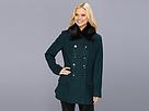 Esprit - Double Breasted Peacoat With Faux Fur Removable Collar (emerald Green