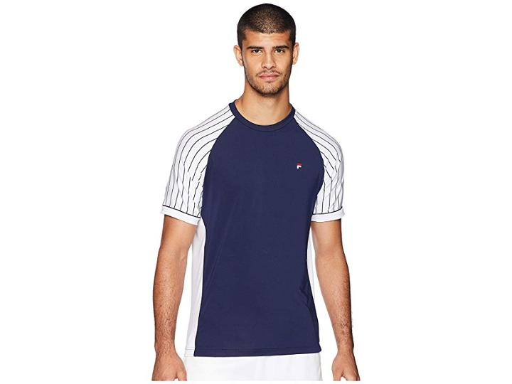 Fila Heritage Tennis Pin Stripe Raglan Crew (navy/white) Men's Short Sleeve Pullover