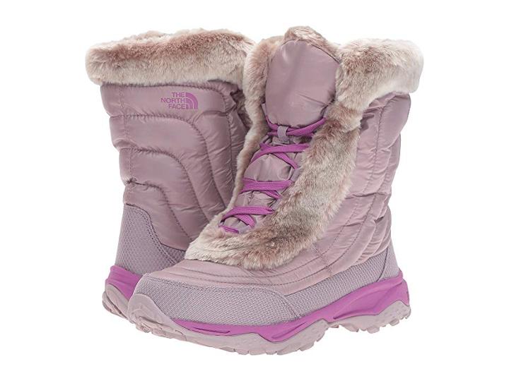 The North Face Kids Nuptse Faux Fur Ii (toddler/little Kid/big Kid) (quail Grey/wisteria Purple (prior Season)) Girls Shoes