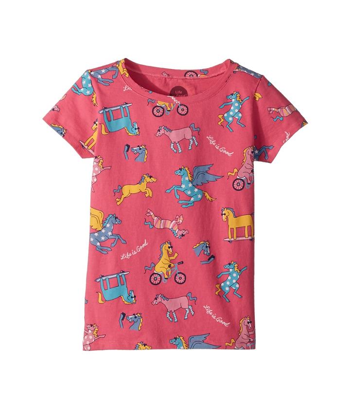 Life Is Good Kids Happy Horse Print Crusher Tee (little Kids/big Kids) (fiesta Pink) Girl's T Shirt