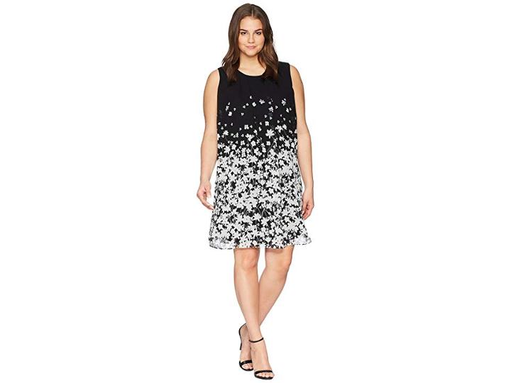 Calvin Klein Plus Plus Size Printed Sleeveless A-line Dress (black/white F) Women's Dress
