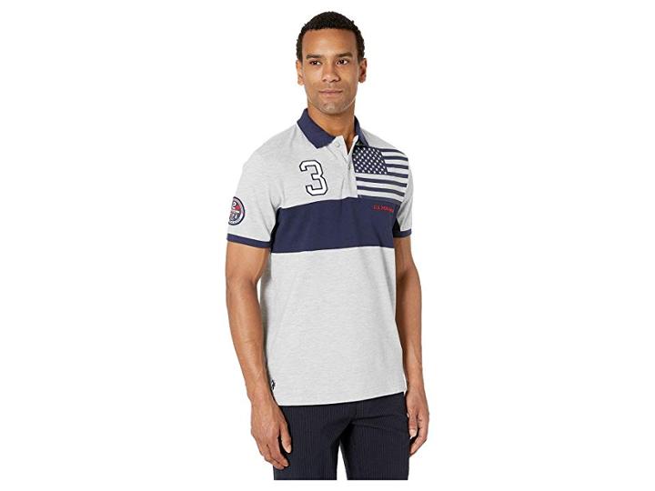 U.s. Polo Assn. Color Block Americana Pique Polo (light Grey) Men's Clothing
