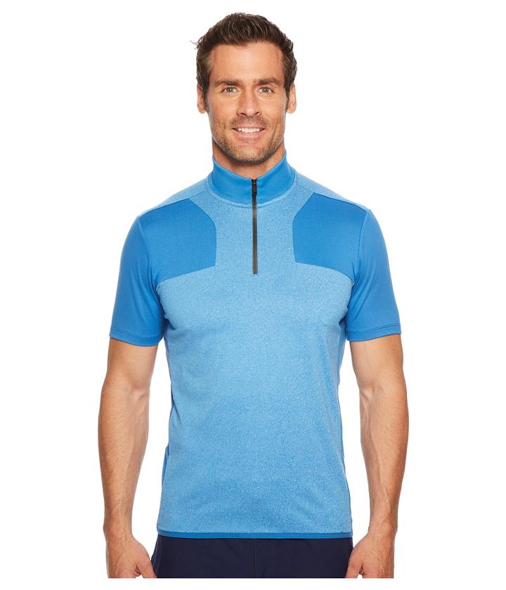 Perry Ellis Pe360 Active Color Block Zip Polo (bright Turkish Sea) Men's Clothing
