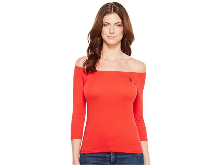 U.s. Polo Assn. Off Shoulder Tee (racing Red) Women's T Shirt