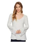 Dylan By True Grit Heather Vintage Slub V-neck Tee With Crochet Sleeve (white) Women's T Shirt