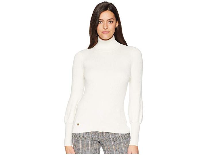 Lauren Ralph Lauren Ribbed Puff-sleeve Sweater (mascarpone Cream) Women's Sweater
