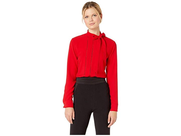 Lauren Ralph Lauren Necktie Georgette Blouse (lacquer Red) Women's Blouse
